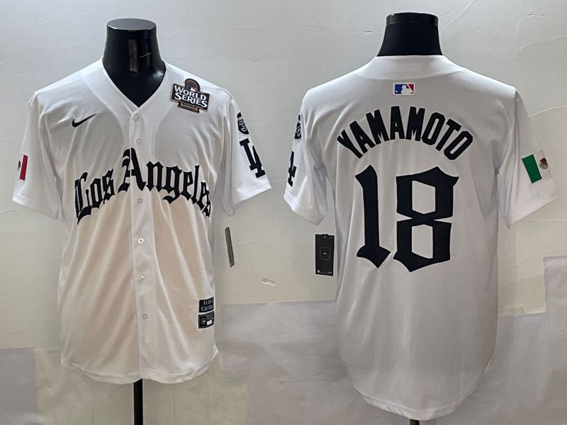 Men Los Angeles Dodgers 18 Yamamoto White Five generations Joint Name 2025 Nike MLB Jersey style 8